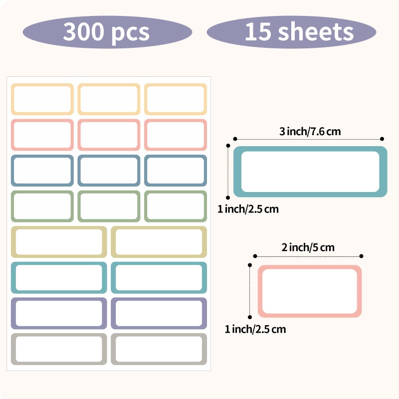 STARLIBOO Removable Labels, Removable Colored Labels Stickers, Self-Adhesive Rectangular Stickers Water/Oil/Tear Resistant for Storage/Classroom/Home (2 Size, 300 Labels) - Image 2